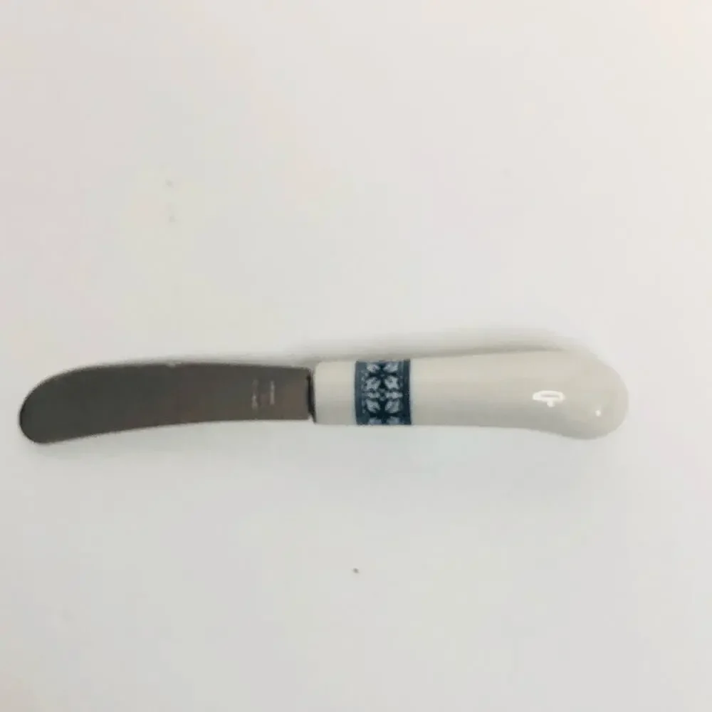 vtg 80s butter cheese‎ knife ceramic handle nordic blue snowflake replacement